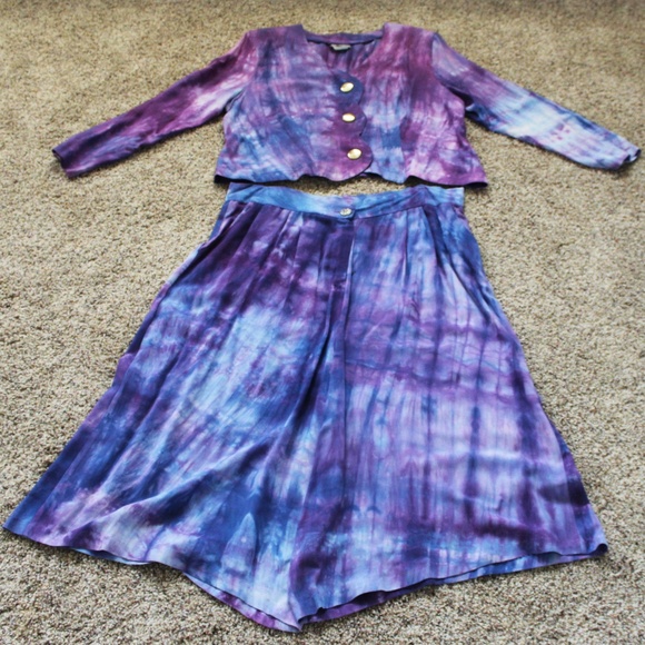Purple and Blue Tie Dye Gaucho Pant Suite Size 24 - Picture 5 of 5